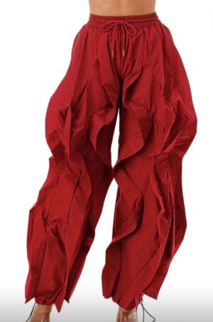 Crimson Sculpted Ruffle Joggers