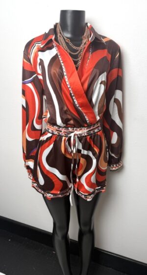 Retro Swirl Surplice Romper