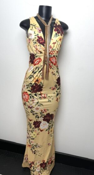Tropical Bloom Open-Back Maxi Dress