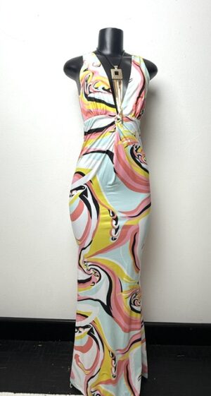 Psychedelic Swirl Maxi Dress in Multi-Pastel