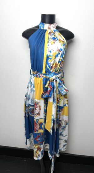 Abstract Patchwork Halter Dress
