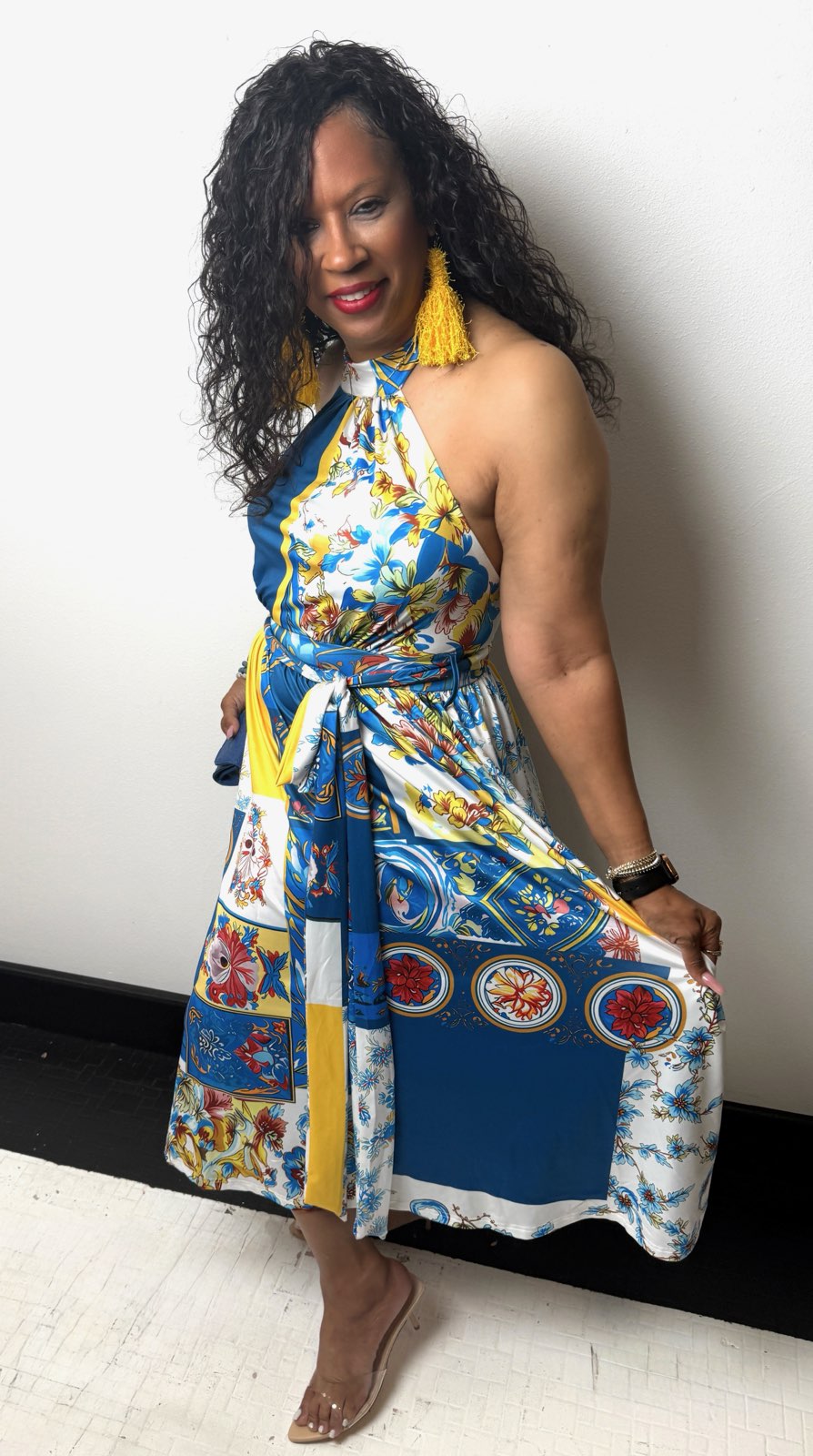 Abstract Patchwork Halter Dress