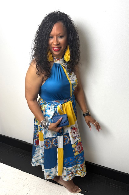 Abstract Patchwork Halter Dress - Image 3