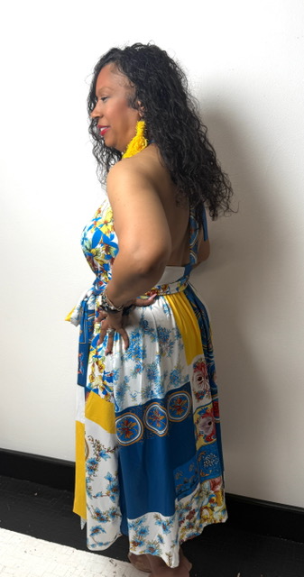 Abstract Patchwork Halter Dress - Image 2