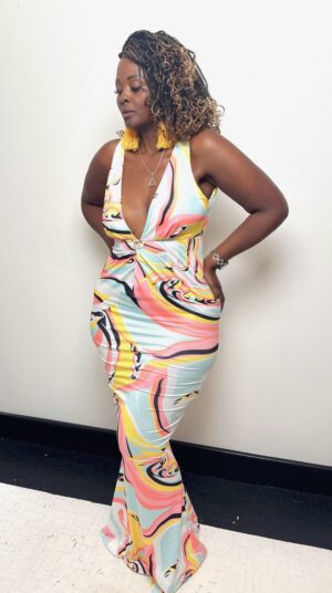Psychedelic Swirl Maxi Dress in Multi-Pastel