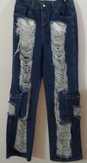 Ultra-Distressed Denim Cargo Jeans