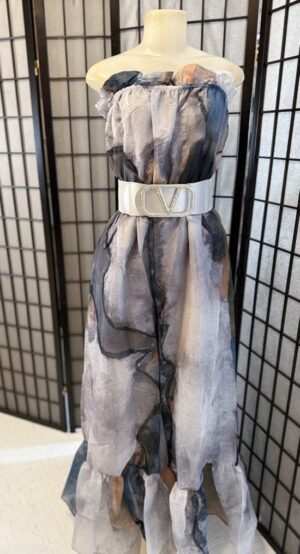 Midnight Marble Strapless Wide-Leg Jumpsuit