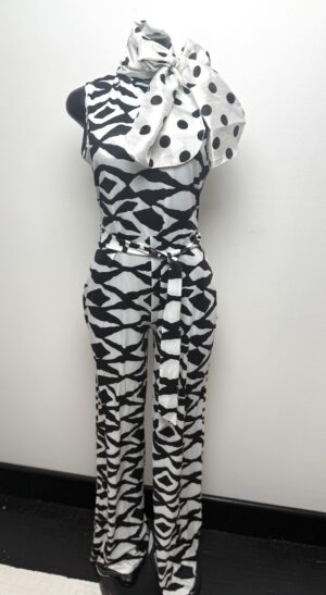 Abstract Geometric Mock-Neck Jumpsuit