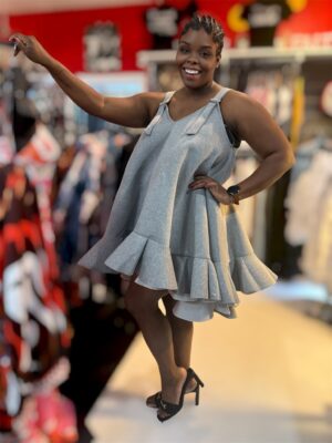 Heather Grey Ruffle-Hem Pinafore Dress