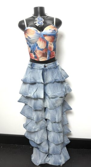 Cascade Tiered Denim Statement Pants