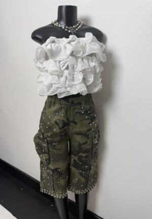 Glam Pearl-Embellished Camo Cargo Shorts