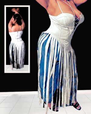 White Faux Leather Lace-Up Fringe Corset Top (Plus size only)